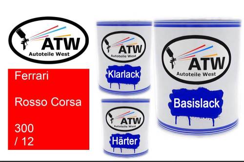 Ferrari, Rosso Corsa, 300 / 12: 1L Lackdose + 1L Klarlack + 500ml Härter - Set, von ATW Autoteile West.